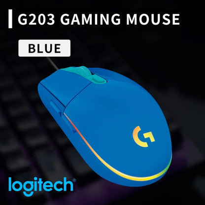 Logitech G102 G203 Wired Gaming Mouse 2.1 Meter Long Cable 8000 DPI RGB Effects for PC Laptop Office Gamer Flexible