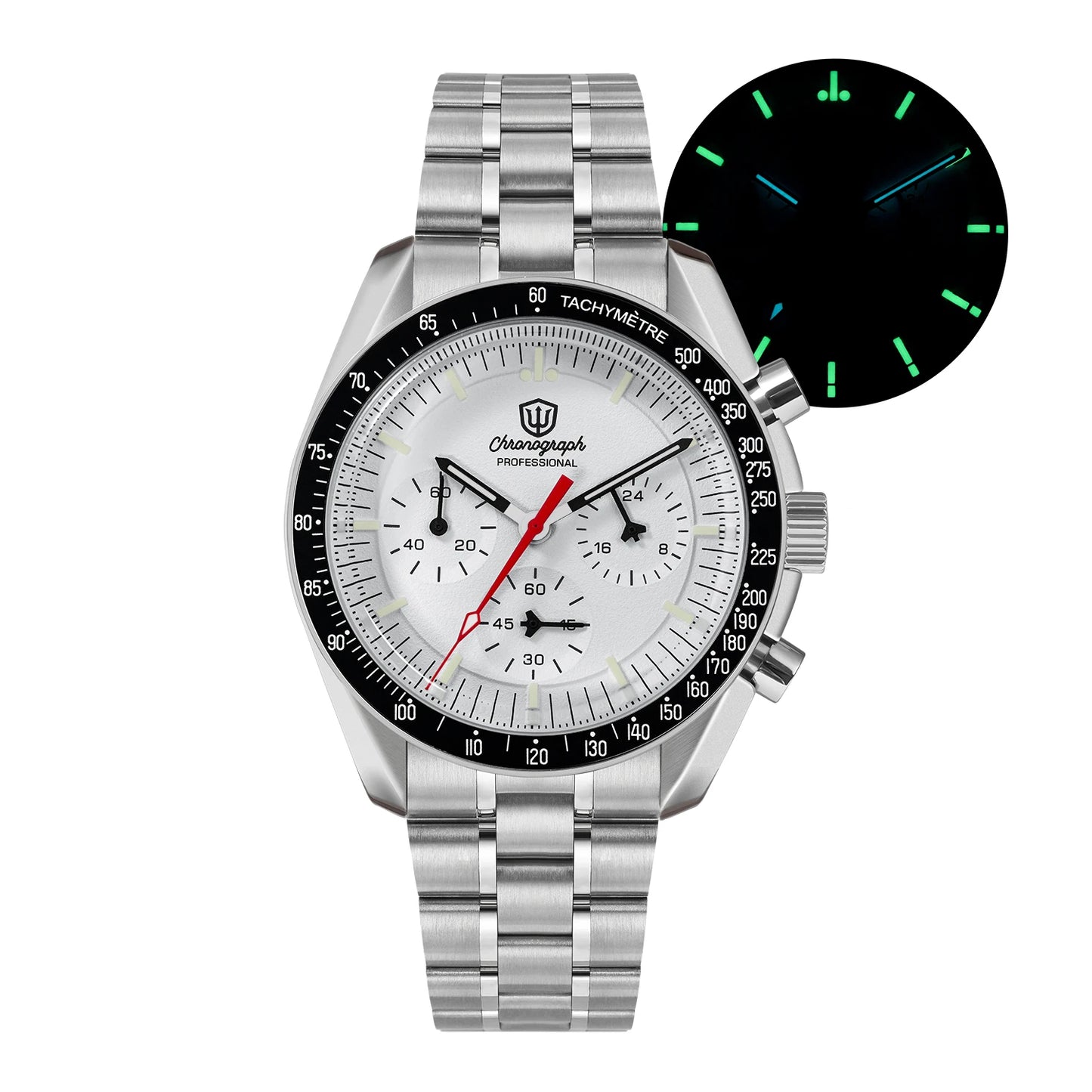 Watchdives WD1863 39mm VK63 Chronograph Watch Vintage Stainless Steel Sapphire OTF Clasp Waterproof Luminous Watches for Men