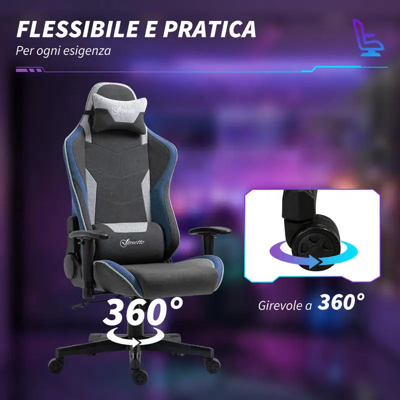 Gaming Chair Reclining 150 °   With Rocking Function, in Linen Effect Fabric, 66X53X128-138 Cm, Gray