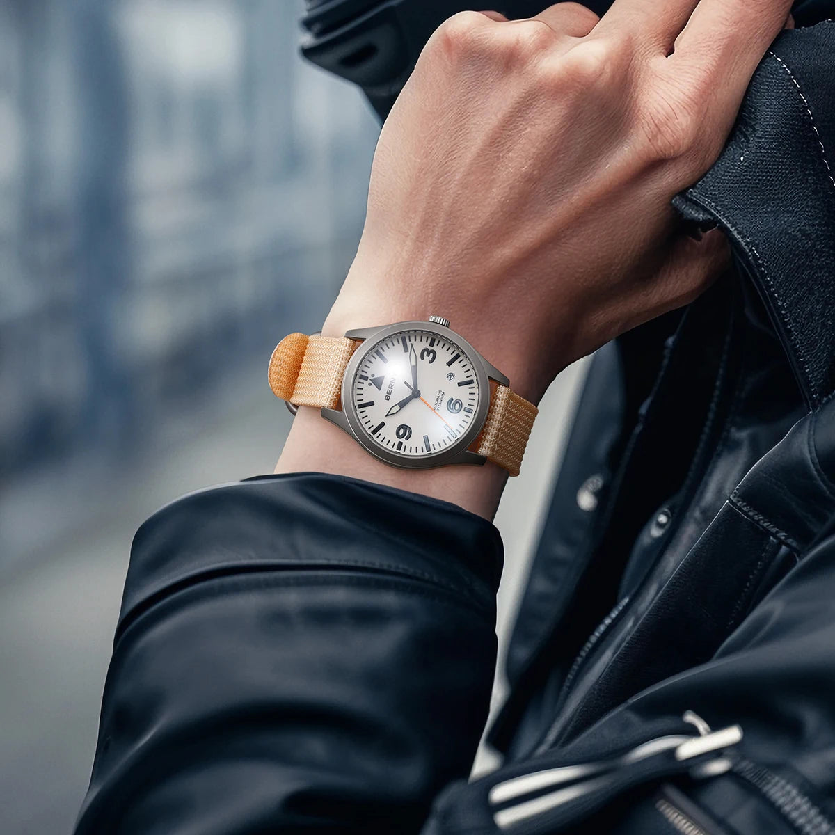 BERNY Aviation Top Titanium Mechanical Men Watch Sapphire AR Coating Supper Luminous 10Bar Sport Watch Titanium Aviation Watches