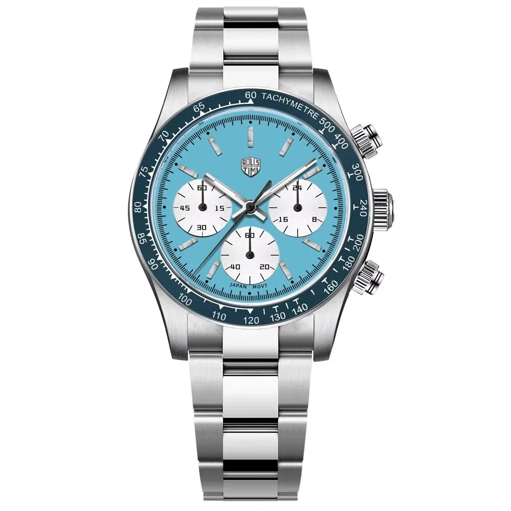 Reloj para hombre RollsTimi: cronógrafo de cuarzo de lujo, cristal de zafiro con tratamiento antirreflectante, resistente al agua, luminiscente. Idea de regalo para hombre.