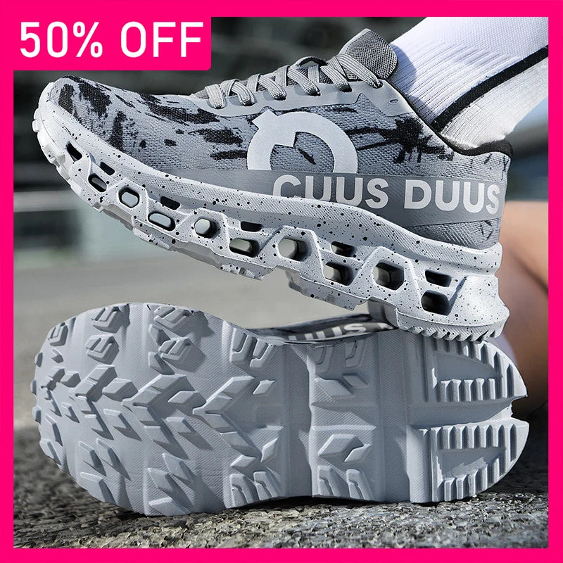 Men Sports Shoes Shock-absorbing Jogging Anti Slip Breathable Mesh Soft Soled Running Shoes Outdoor Fitness Lace Up Sports Shoes