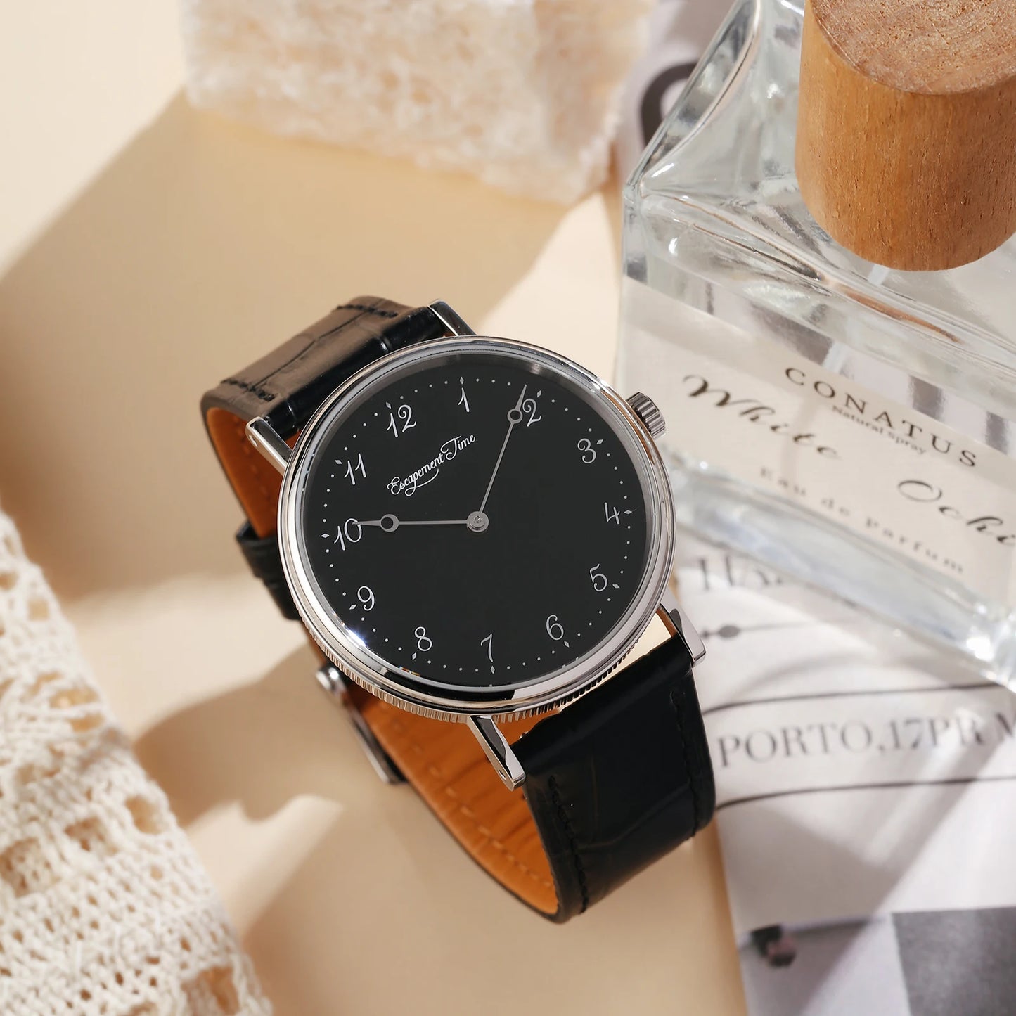 【Escapement Time】Quartz Movement Watch 38.5mm Case Enamel White Waterproof 50M Blue Heat Treatment Hand
