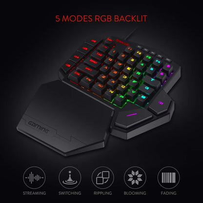 Redragon K585 DITI One-Handed RGB Mechanical Gaming Keyboard, Wrist Rest 42 Keys Type-C Professional Gaming Keypad Hot-Swappable