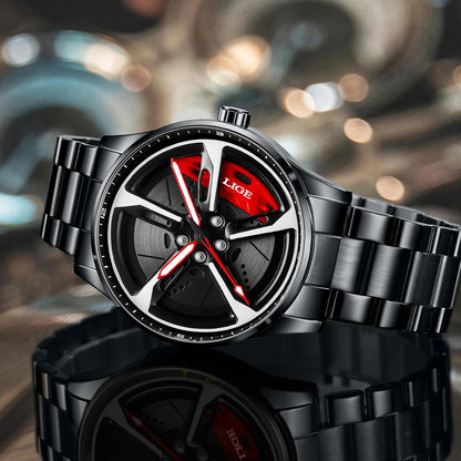 Montre pour homme de luxe LIGE – Modèle à cadran rotatif, étanche, en acier inoxydable, avec affichage lumineux – Idée cadeau pour homme (Halloween)