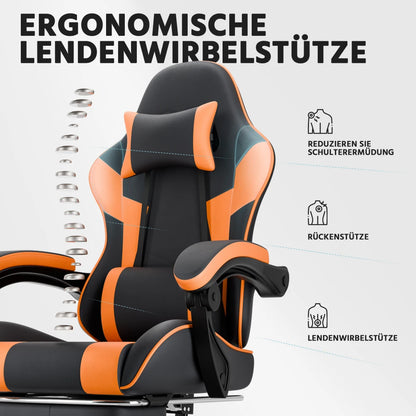 Ergonomic Computer Gaming Chair with Waist Support, Breathable PU Leather Office Chair, Seat Height and Backrest Adjustable