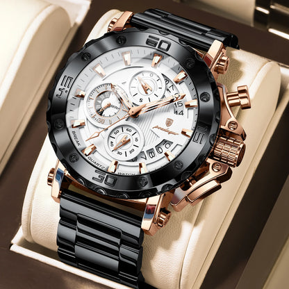 Reloj de lujo para hombre POEDAGAR, luminiscente, hermético, cronógrafo, con fecha, acero inoxidable, cuarzo, Reloj
