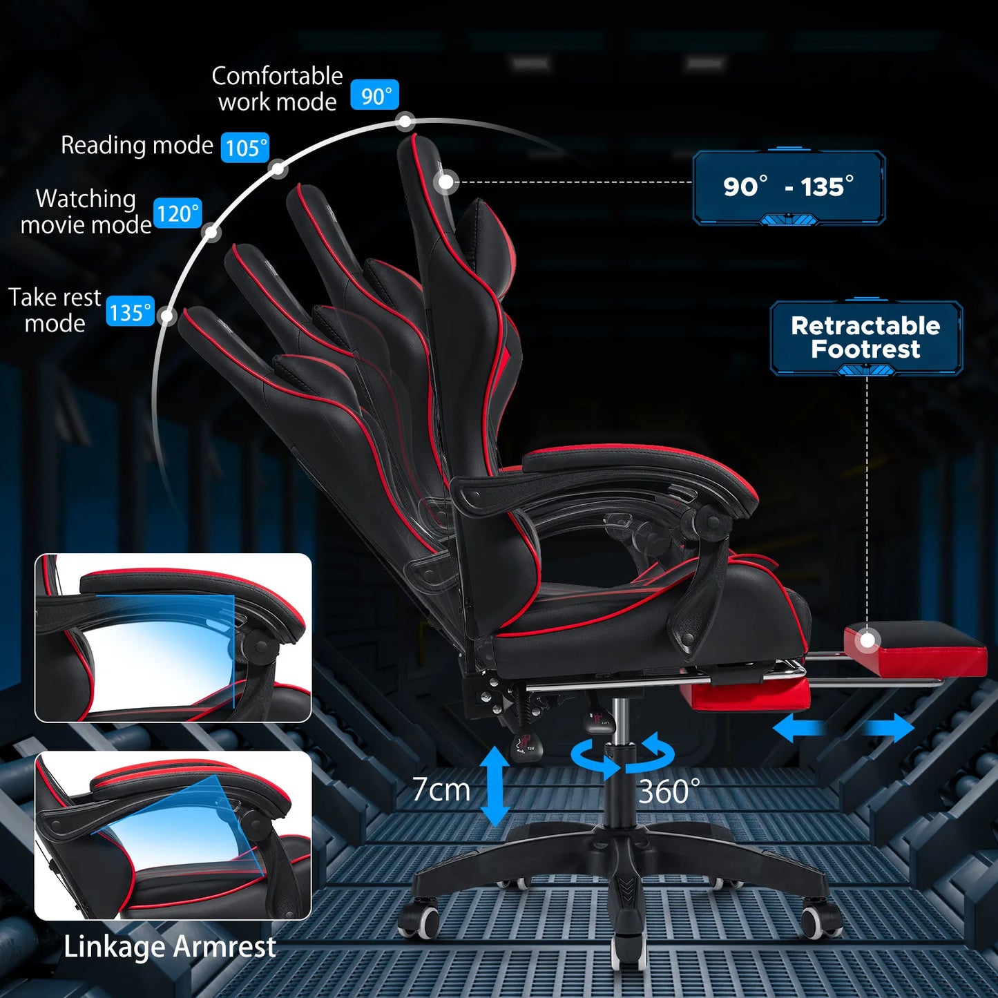 Gaming Chair with Massage Ergonomic Computer Chair Footrest and Lumbar Support Reclining PC Game Chair Adjust Armrest Headrest