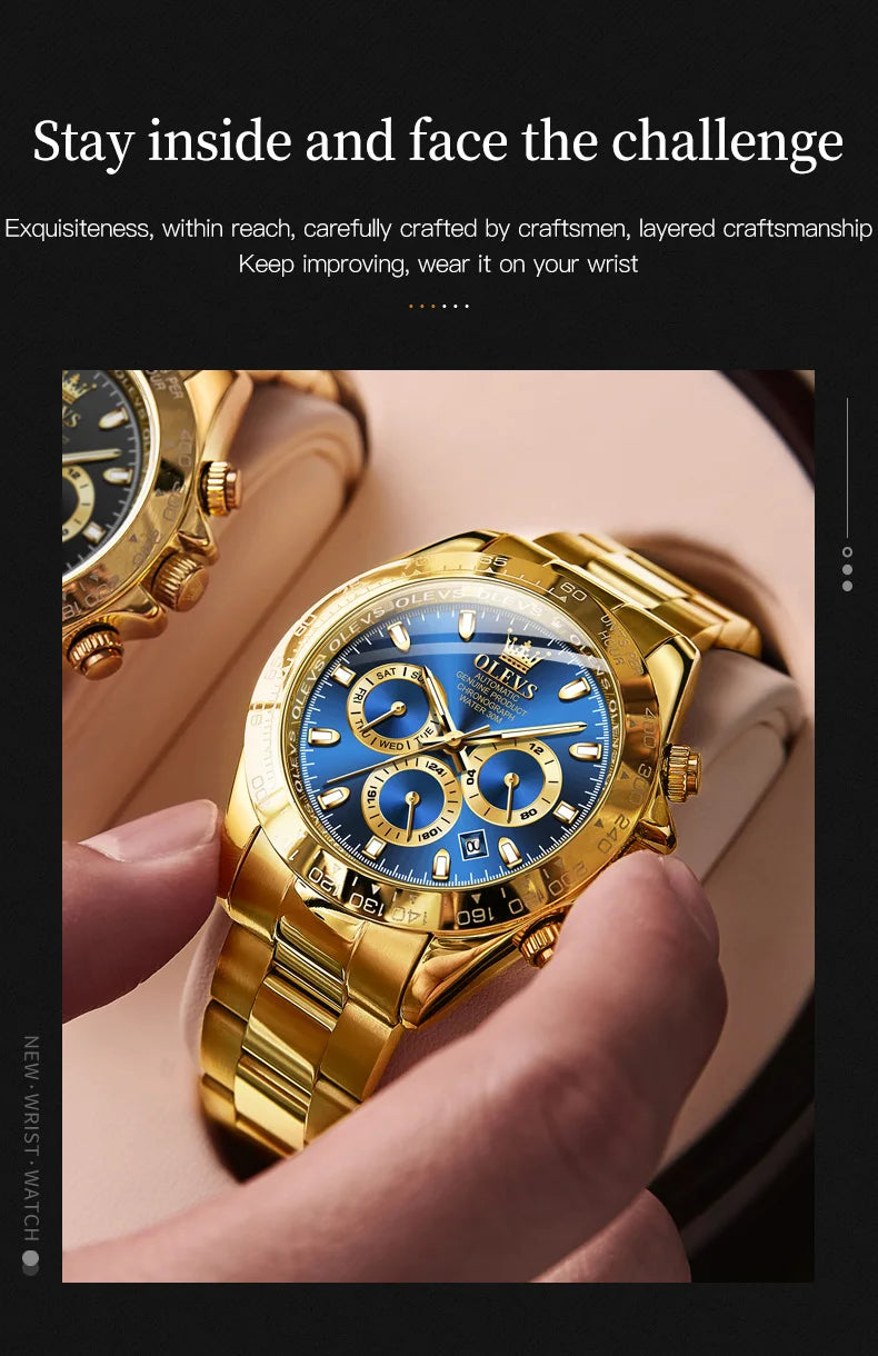 OLEVS 6638 Original Brand Classic Man Watch Luxury Automatic Mechanical Wrist Watches for Men Chronograph Waterproof Men's Watch