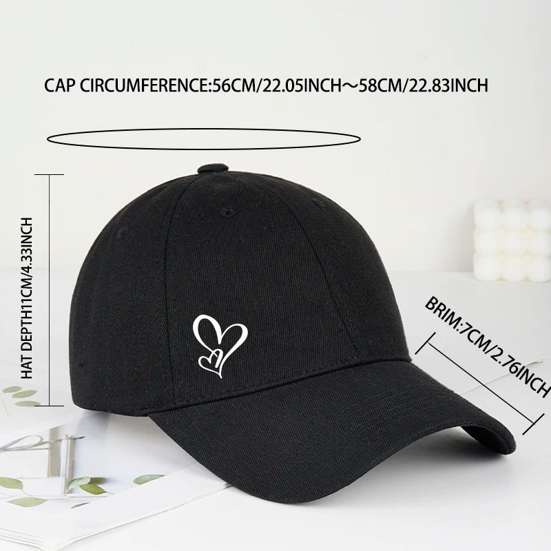 Minimalistická bejzbalová čiapka s potlačou dvoch sŕdc pre ženy a mužov, mäkká, nastaviteľná, v štýle „dad hat“, voľnočasová, s motívom lásky, slnečná čiapka