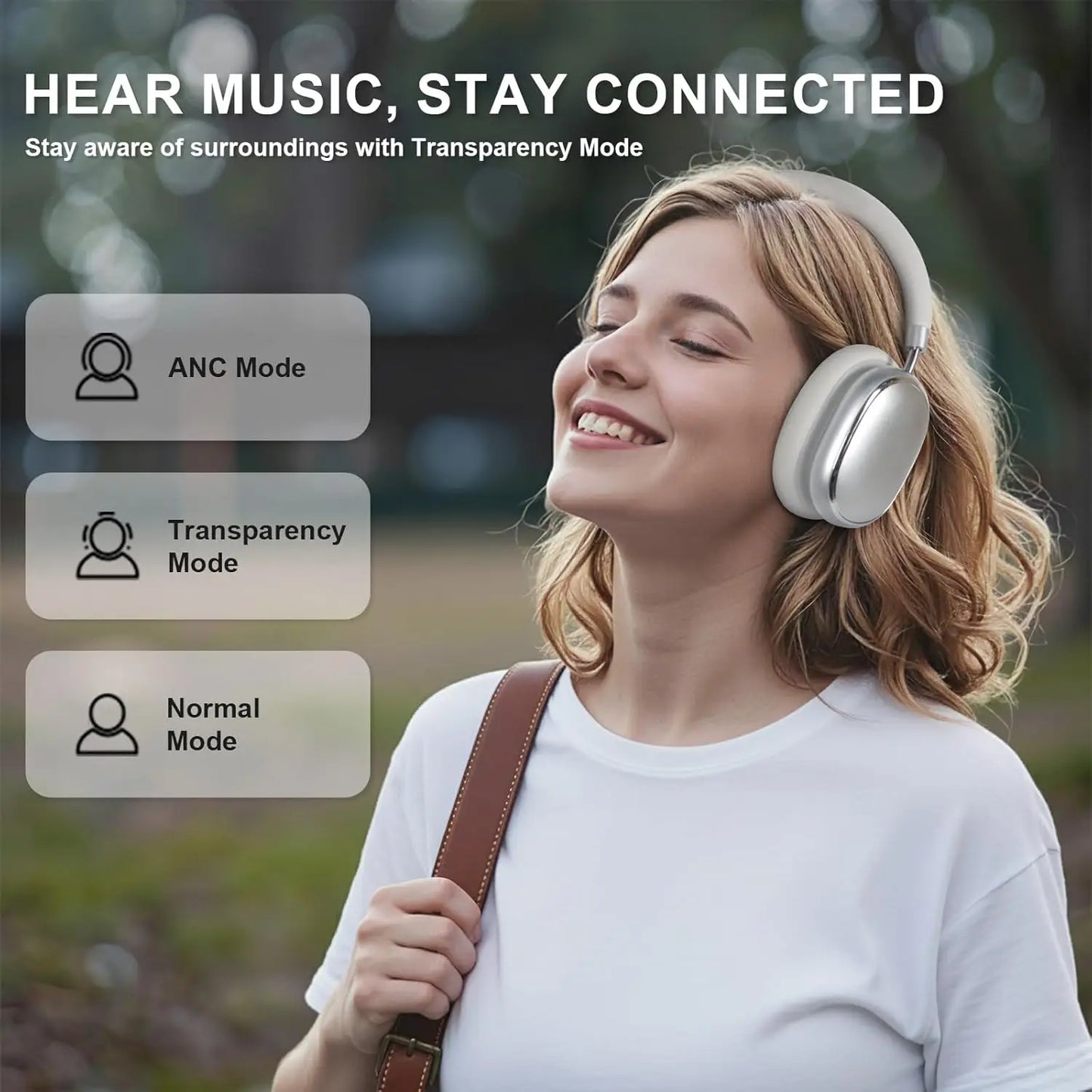 Hybrid Active Noise Cancelling Headphones, Wireless Headphones Bluetooth 6.0 with Transparent Mode, Hi-Res Audio,Deep Bass,Metal