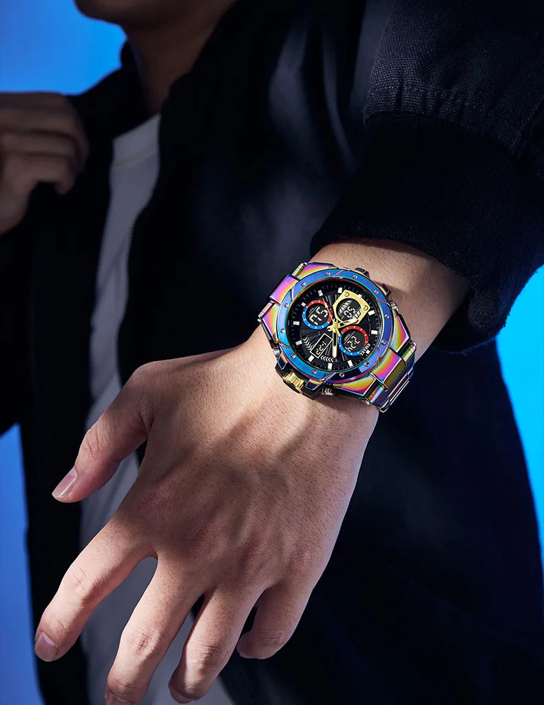 Reloj para hombre SMAEL 8160 – Modelo deportivo militar, analógico y digital, de acero inoxidable – Resistente al agua, con pantalla LED, alarma, cronógrafo y cronómetro