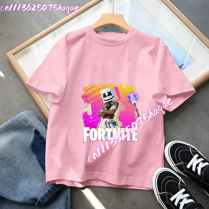 Série Fortnite – letní dětské tričko s krátkým rukávem pro chlapce a dívky, kreslený potisk, herní top, vtipný dárek k narozeninám
