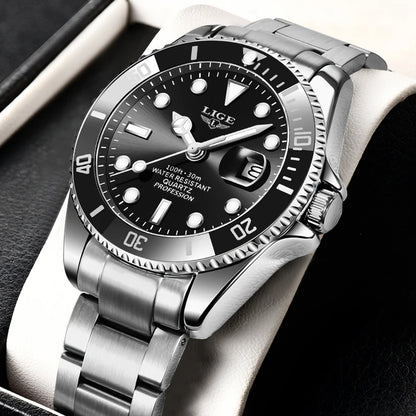 Reloj para hombre LIGE: cronógrafo de cuarzo, resistente al agua, estilo informal y profesional, accesorio de moda de lujo de una gran marca.
