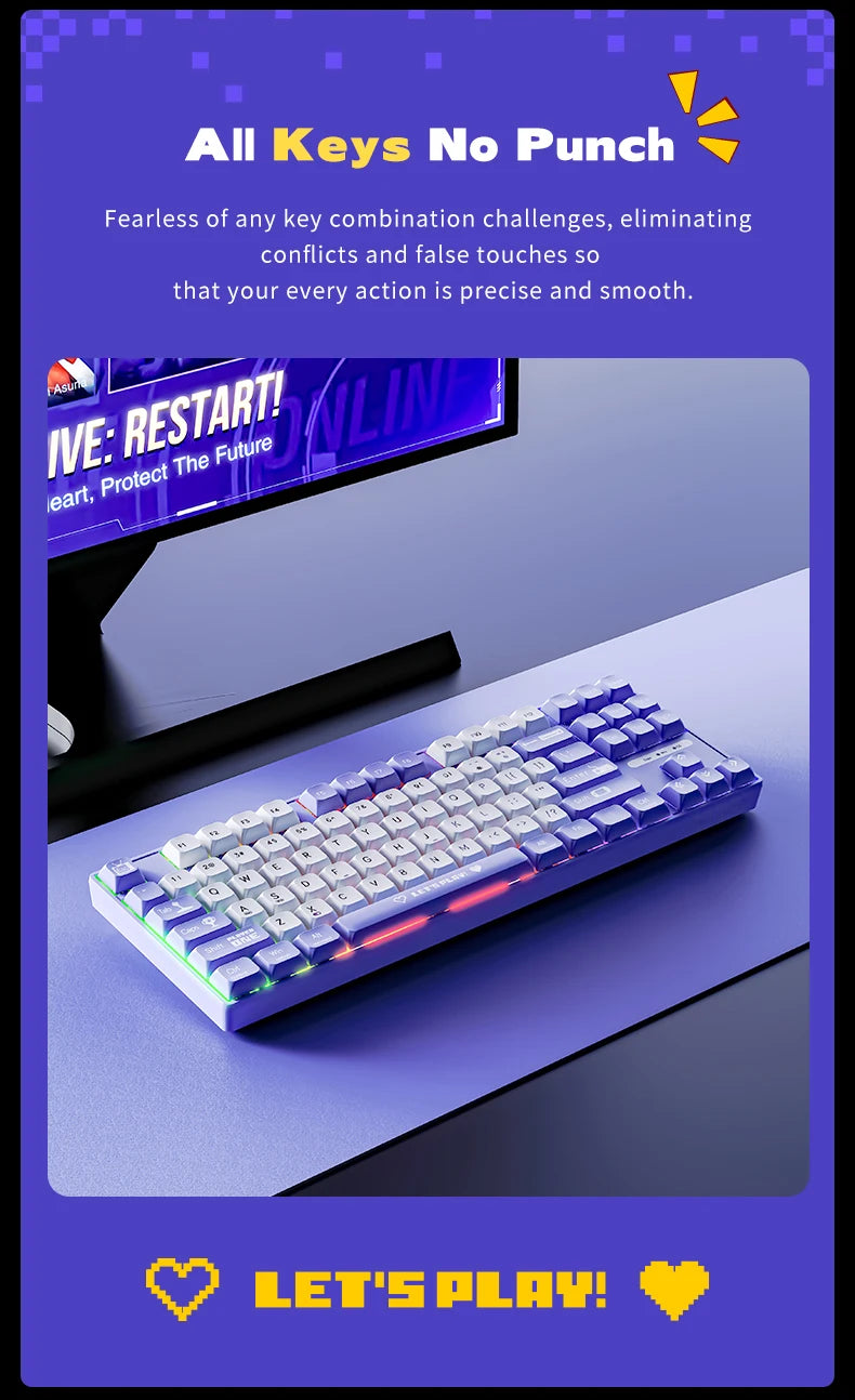 Ajazz AK870MC Wired Mechanical Gaming Keyboard 75% Layout Hot Swap Keyboards 87 Keys Red Brown Switch for Laptop Desktop PC