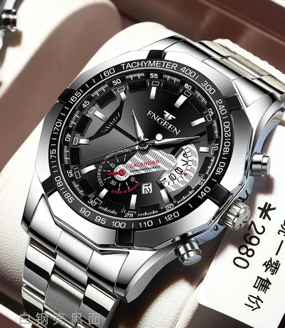 Reloj de pulsera de cuarzo de lujo BINBOND para hombre, luminiscente, resistente al agua, con fecha automática, de acero inoxidable