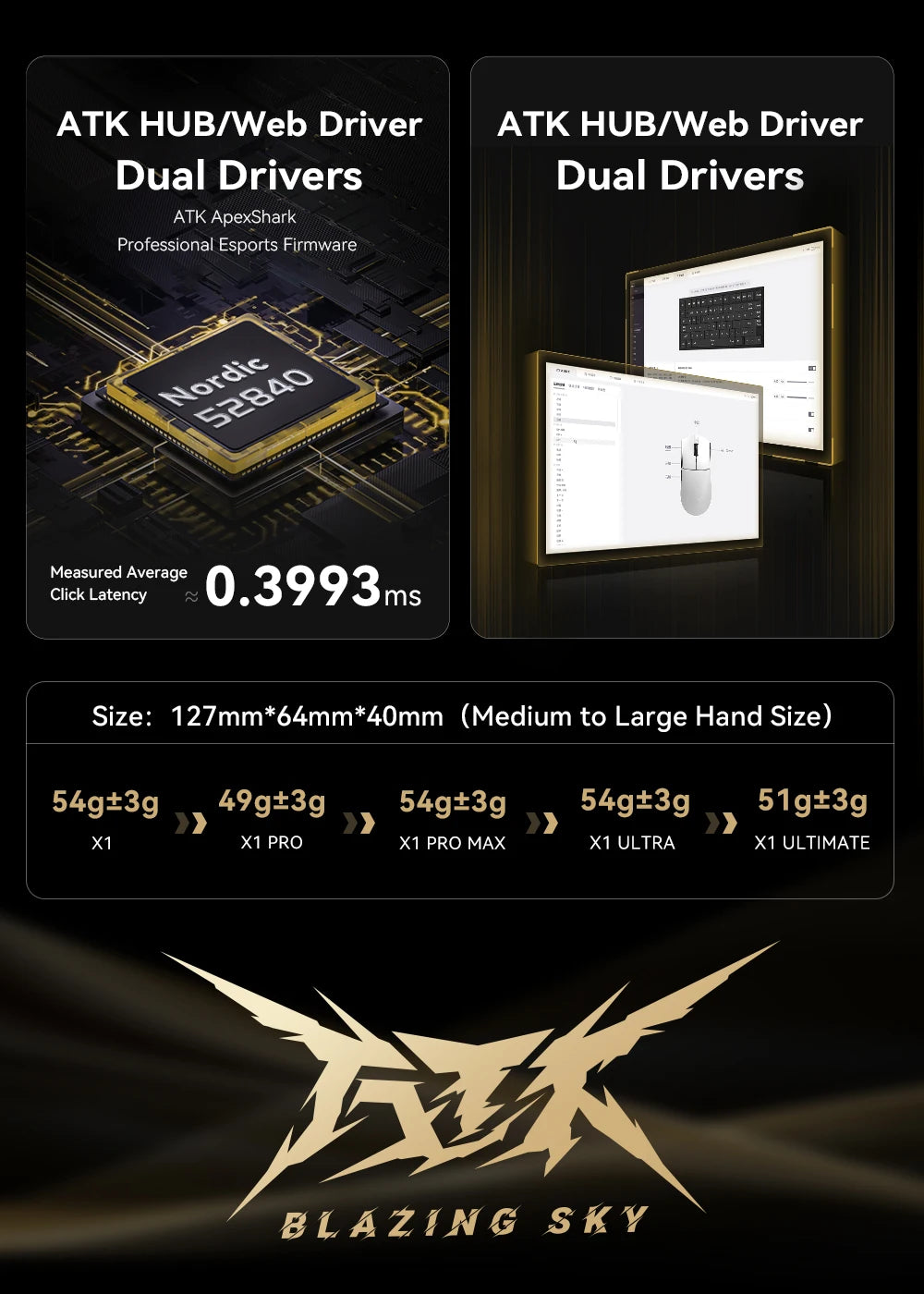 Brezžična Bluetooth miška ATK X1 Series Paw3950/Ultra 8k, lahka 49g, tri načini povezave, FPS gaming miška, darilo po meri