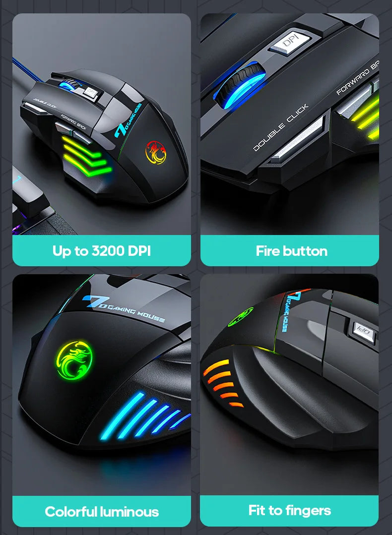 IMICE X7 Optical Gaming Mouse  Adjustable DPI Ergonomic Anti Slip Design Colorful Luminuse Suitable for DesktopComputers  Laptop
