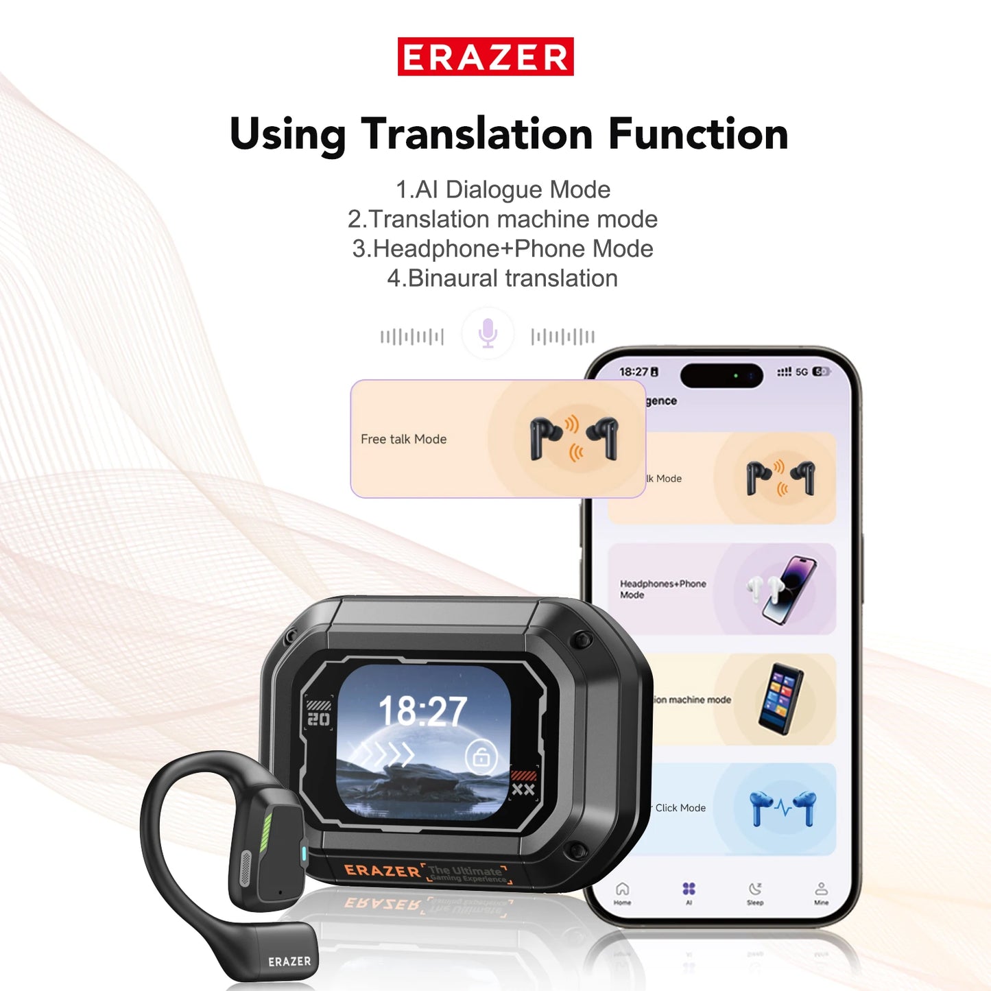 [AI Earphone]Translator Erazer XP6 Bluetooth Earphones Sleep ASMR Headset DIY Equalizer APP AI Wireless Headphones Office Travel