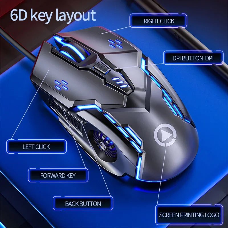 YINDIAO Ergonomic Wired Gaming Mouse RGB Mute Mause LED Backlit 3200dpi 6Button G5 USB Mechanical Mouse For PC Laptop Computer