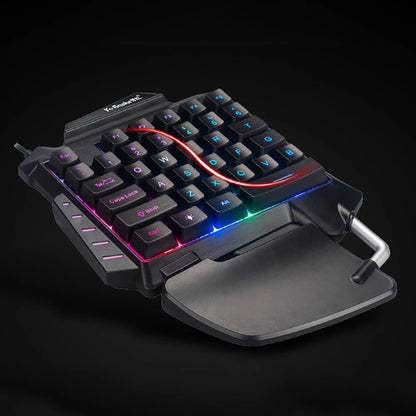 One Hand Game Mechanical Keyboard USB Wired Gaming Portable Ergonomic LED Backlight Mini PC Keyboard For PS4 Xbox