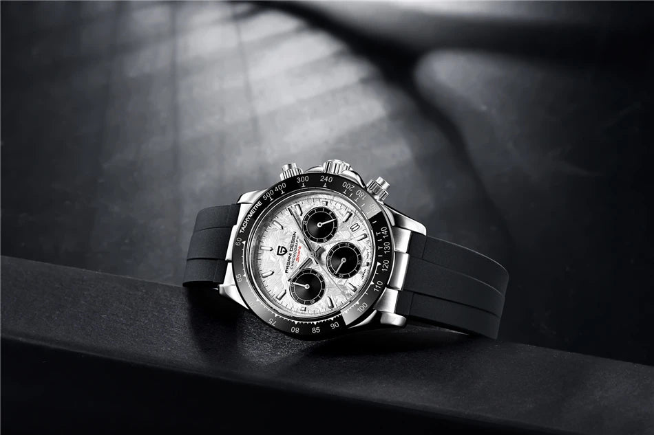 PAGANI DESIGN V2 40MM Reloj de cuarzo para hombre con esfera de meteorito, cristal de zafiro, cronógrafo retro y resistente al agua