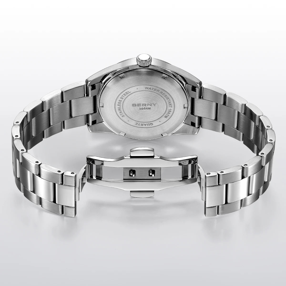 Reloj para hombre BERNY – Reloj de cuarzo, cristal de zafiro, agujas luminiscentes, resistente al agua hasta 10 ATM, fabricado íntegramente en acero inoxidable – Estilo elegante y desenfadado, ideal para el día a día o para ocasiones profesionales
