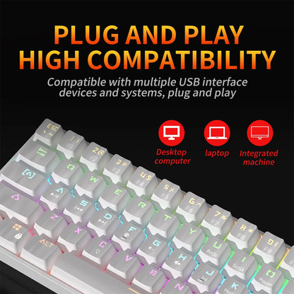 MUCAI MK61 USB Gaming Esports Mechanical Keyboard 61 Key Red Axis Wired Detachable Cable RGB Backlight Hot Swap