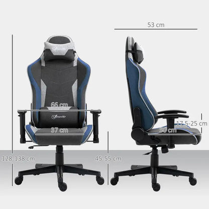 Gaming Chair Reclining 150 °   With Rocking Function, in Linen Effect Fabric, 66X53X128-138 Cm, Gray
