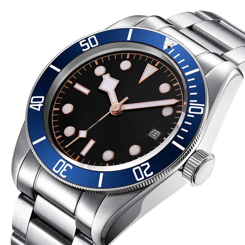 41MM Custom Name NH35A / Miyota 8215 Personalized Men's Automatic Watch Black Dial · Sapphire Crystal · 20ATM · Name & Logo E