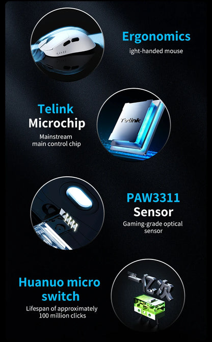 AJAZZ AJ179 V2 MAX Tri-mode right-handed mouse 56g lightweight PAW3311 sensor Huanuo Micro Switch TelinkMicrochip
