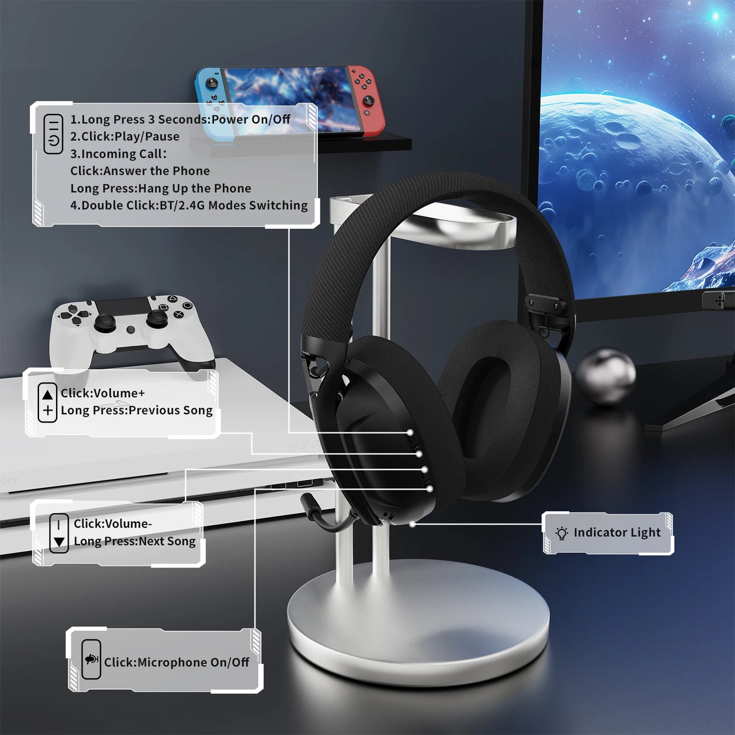 ATTACK SHARK L80 Ultra-Light Tri-Mode Gaming Headset Lightweight Wireless 600mAh Battery for PC/PS4/PS5/Switch/Xbox