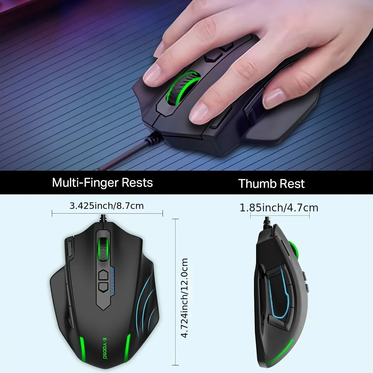 E-YOOSO X-41PRO Wired Mouse Large Gaming Mouse RGB Backlit 11 Programmable Side Buttons Support for Computer PC Laptop Mac