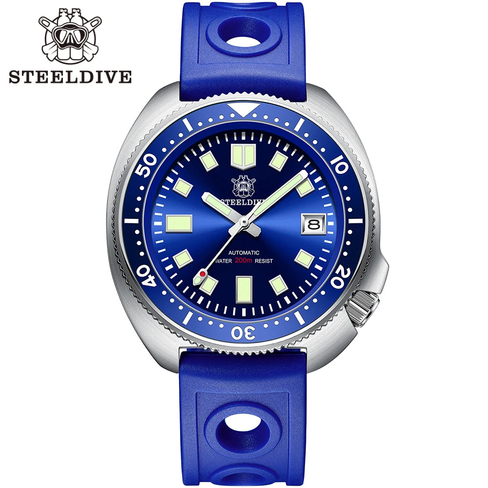 SD1970 Steeldive Brand Sunray Dial Milled Clasp Bracelet 44mm Case 200M Waterproof NH35 Turtle Men Dive Watch with Ceramic Bezel