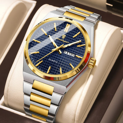 Montre-bracelet de luxe pour homme POEDAGAR, étanche, lumineuse, en acier inoxydable, avec date et jour de la semaine, à quartz, style business.