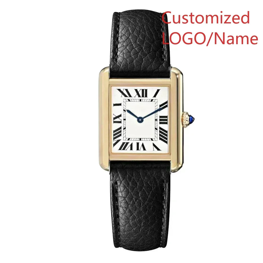 A11 Store Customized Watch  Mens Womens Quartz Movement Watches for Tanks Relogio Masculino Black Leather Female Ladies