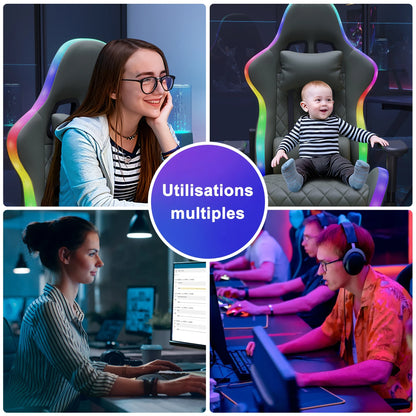 Ergonomic office chair with lumbar massage,LED RGB ambient lighting, and reclining backrest,  for home offices