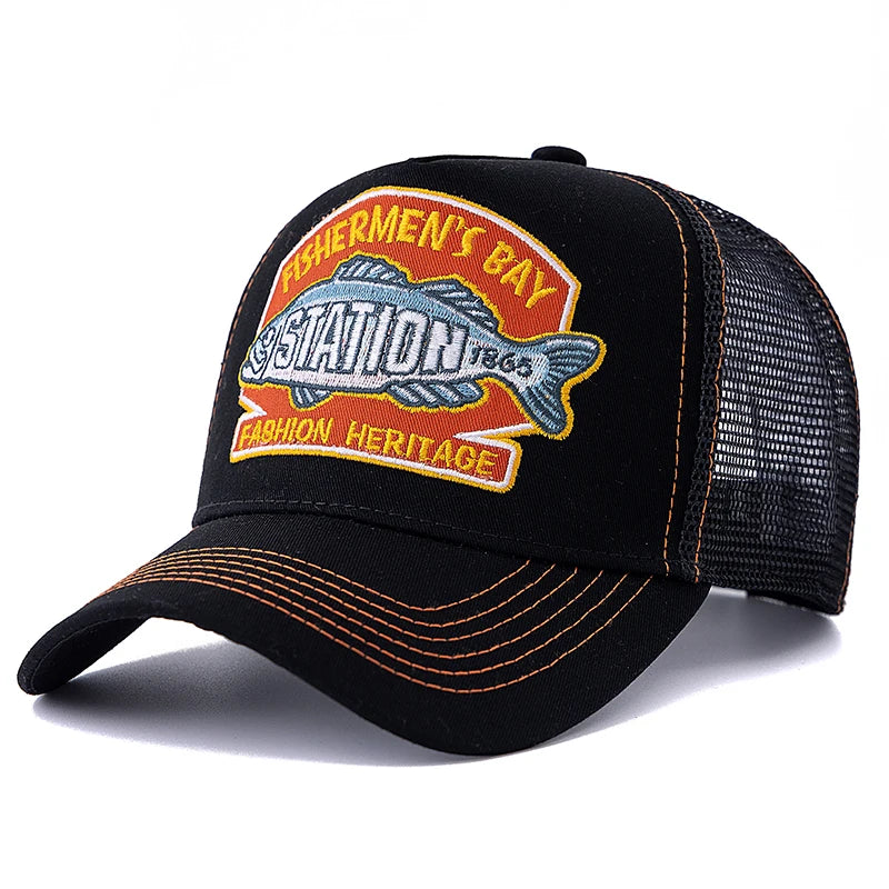 Unisex Summer Fishing Baseball Cap Breathable Mesh Trucker Hat Men Women Big Fish Fisherman Style Cap Fashion Outdoor Hat Cap