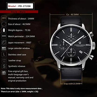 PAGANI DESIGN New 2720K Men Watch VK67 Quartz Wristwatch Multi functional Chronograph Sapphire Glass Waterproof Clock Watch Gift