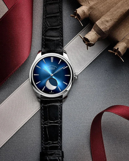 Borman Mens Automatic Watches Luxury Moon Phase Male Watch Mechanical Wristwatch Fashion 50M Waterproof Sapphire Leather Strap