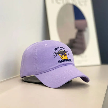 Baseballkappe – Stickerei mit Katzen- und Fischmotiv
