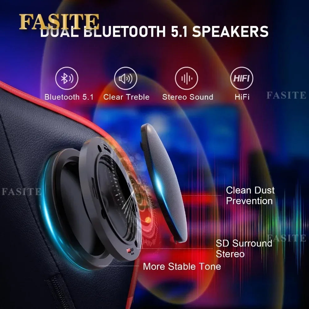 Gaming Chair with Footrest Speakers Video Game Chair Bluetooth Music Heavy Duty Ergonomic Computer Office Desk Chair Red