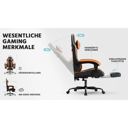 Ergonomic Computer Gaming Chair with Waist Support, Breathable PU Leather Office Chair, Seat Height and Backrest Adjustable