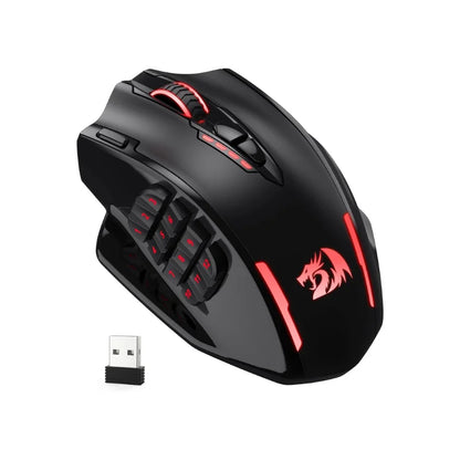 Redragon M913 gamingmus 16000 DPI trådbunden 2.4Ghz trådlös RGB optisk gamermus med 16 programmerbara knappar, svart/vit mus