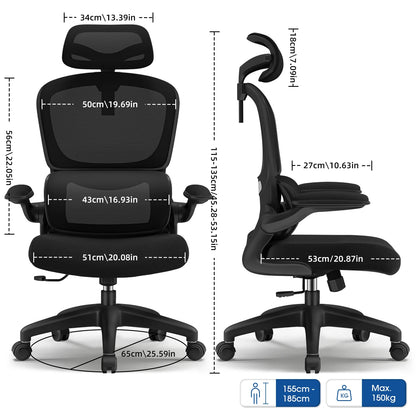 Daccormax office chair ergonomic,Desk chair,150kg capacity, adjustable headrest and armrests, Computer chair with lumbar support