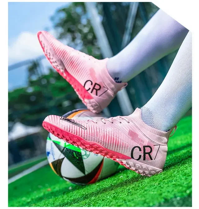 Kids Anti Collision Toe Football Boots Lace Up Closure Short Non Slip Studs Wearproof Breathable Outdoor Grass Game Shoes