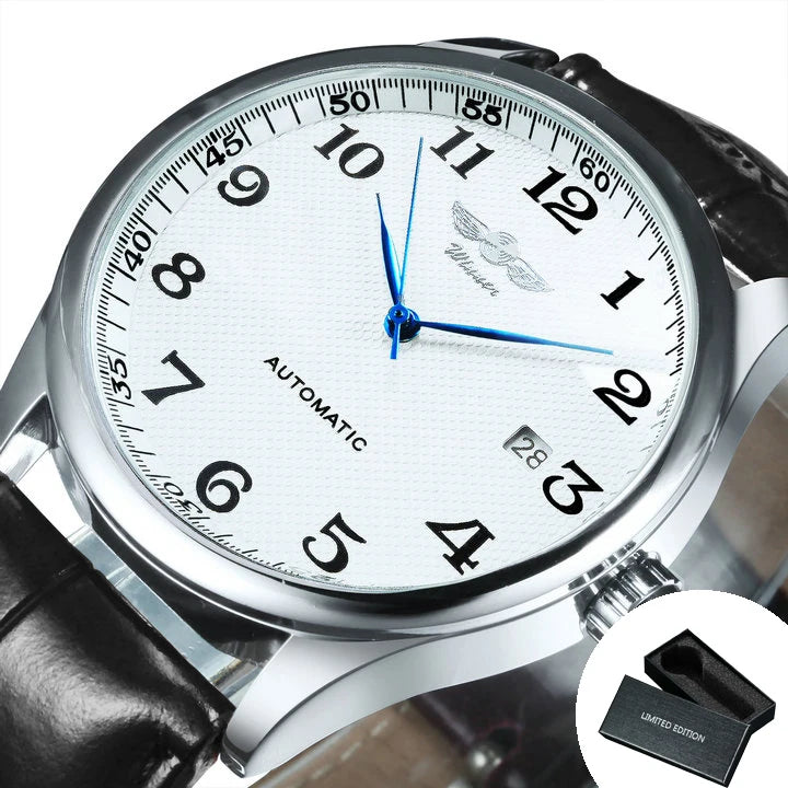 Montre pour homme WINNER – Style classique, rétro et élégant – Montre mécanique automatique avec calendrier – Marque de luxe, boîtier en acier et bracelet en cuir