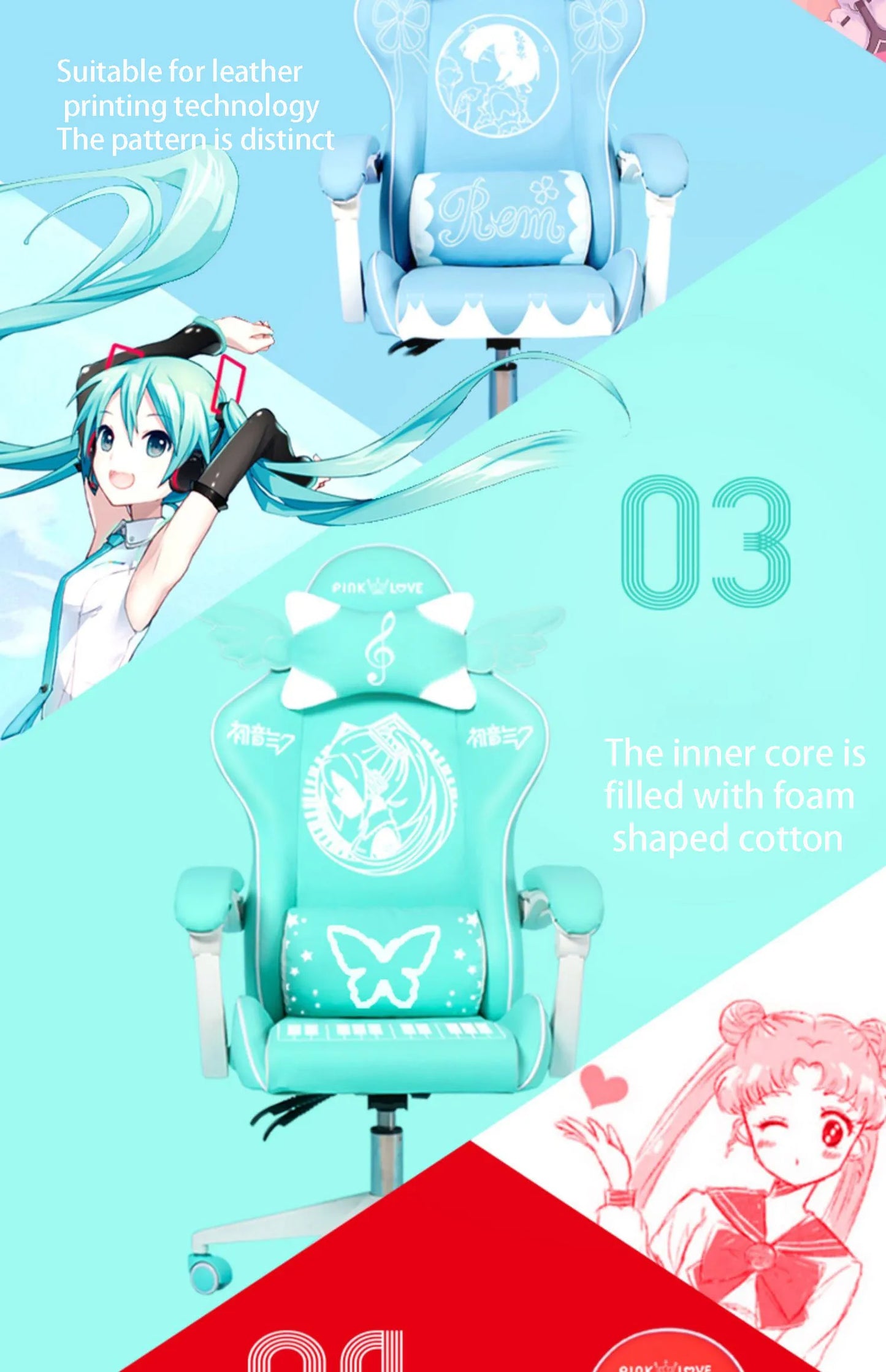 Pink Cartoon Electric Sound Girl Office Chair 360 ° Lift Rotating Home Computer Game Student Learning to Upgrade Latex Cushion