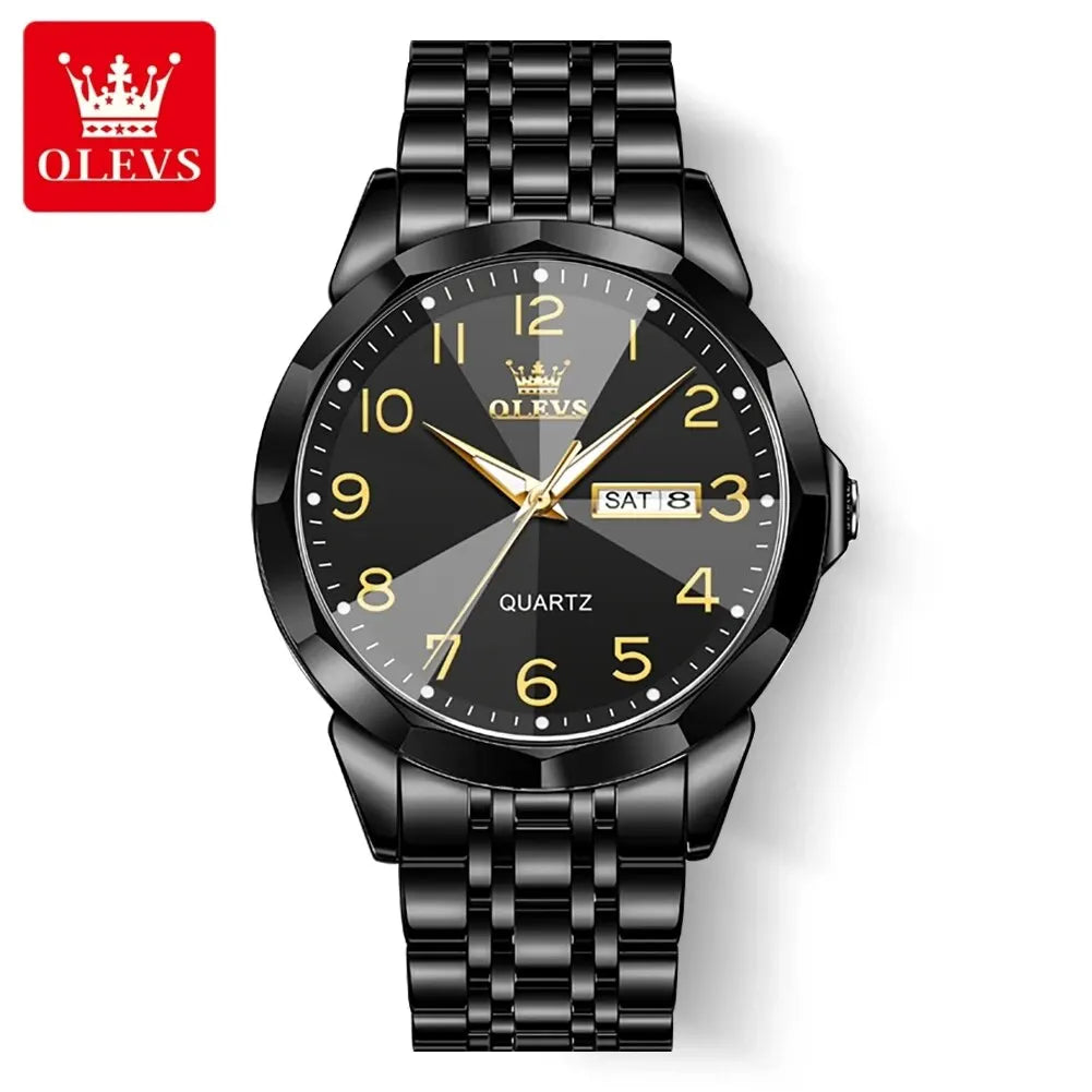 Reloj para hombre OLEVS 9970 – Modelo elegante con esfera digital, indicador de fecha y día, resistente al agua, luminiscente, de cuarzo – Reloj de lujo original