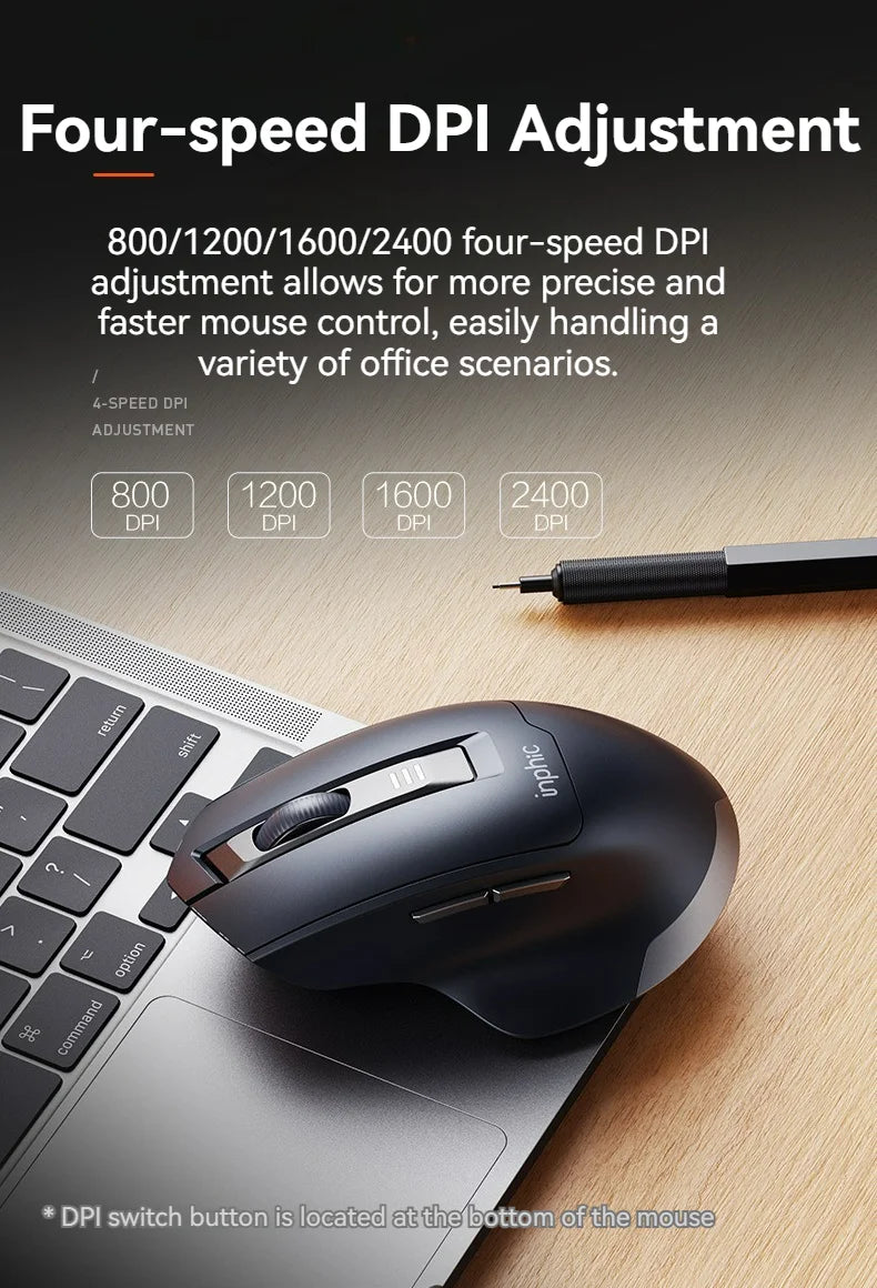 Inphic M9 Wireless Mouse 2.4G USB Receiver Rechargeable Type-C Mute Button Power Visualization Ergonomic Office Universal Mouse